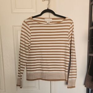 Evan Picone 100% Cotton Striped Scoop Sweater Size Medium